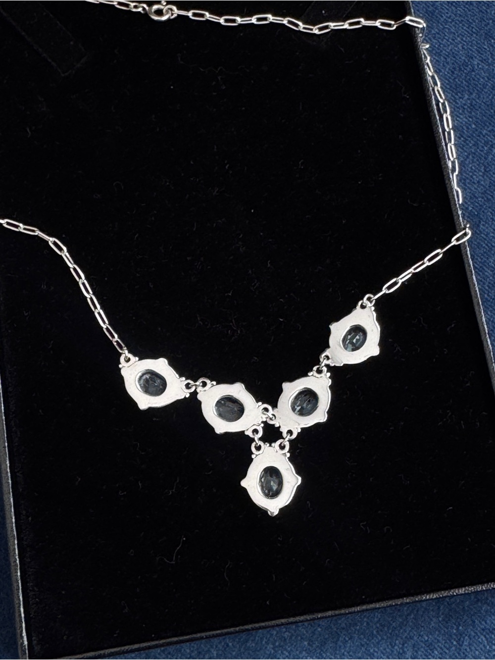 Vintage 925 Sterling Silver Blue Topaz or Aquamarine Necklace. - Picture 5 of 7